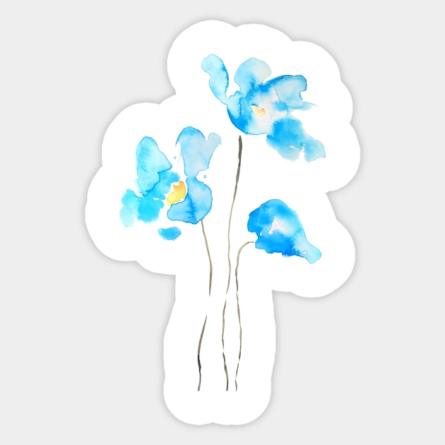 3 abstract blue Himalayan poppies Sticker by colorandcolor